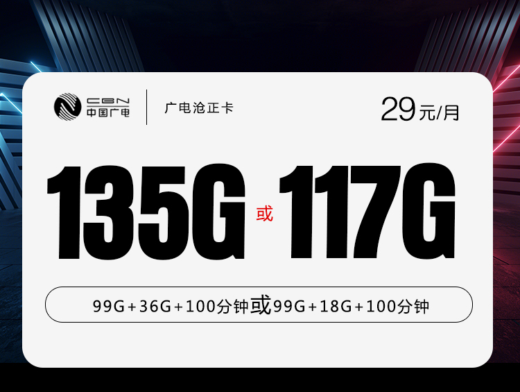 广电沧正卡【29元135G流量或117G